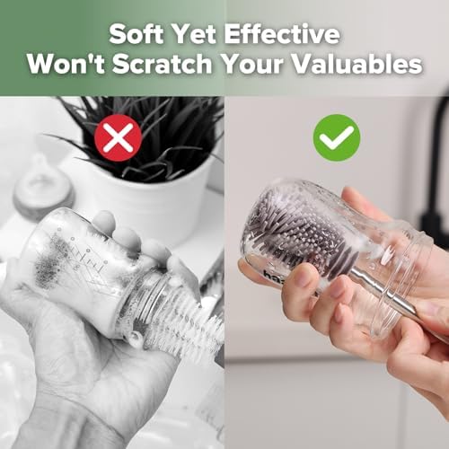 Haakaa Silicone Bottle Brush for Baby Bottles & Crevices, SUVA Grey