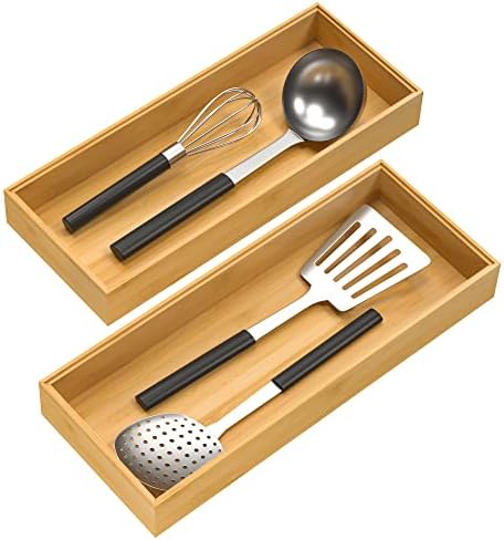 VeyFey Set of 2 Bamboo Drawer Organizers, 15 x 6 x 2"