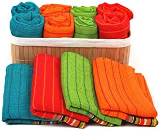 Aunti Em's Kitchen Salsa Stripe Cotton Dish Towels, Multicolor