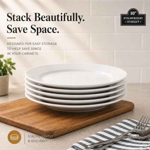 10 Strawberry Street Simply White 10.5" Round Dinner Plate, Set of 6