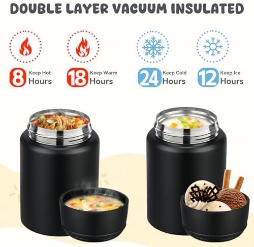 Aimsnk Soup Thermo for Hot Food Kids Insulated Food Jar, Black-Pure