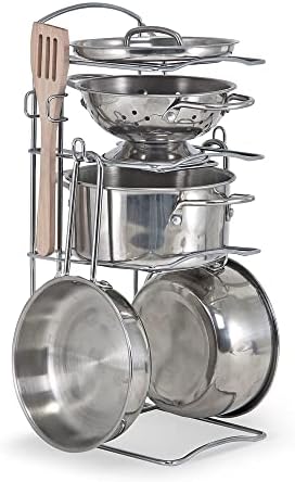 Melissa & Doug Stainless Steel Pots & Pans, 8 Piece Play Kitchen Set