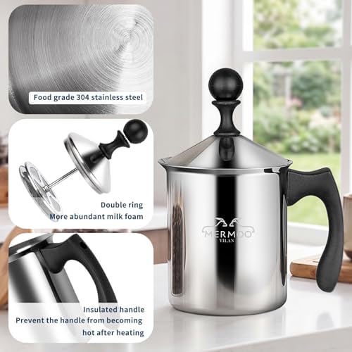 MERMOO YILAN Stovetop Milk Frother 27oz Manual Milk Foamer