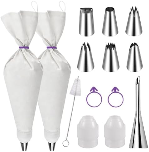 14PCS Reusable Piping Bags and Tips Set-16Inch HeavyDuty Cotton Pastry
