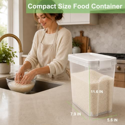 Rice Storage Container 10-15 Lbs, Airtight Flour Dry Food Bin with