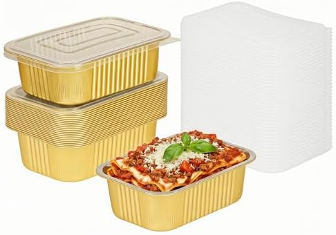 40 Pack 1.5 LB Gold Aluminum Pans with Lids Heavy Duty, 7.2"×5"×1.8"