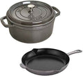 Staub Cast Iron 3-pc Cocotte and Fry Pan Set-Graphite Grey, Made in