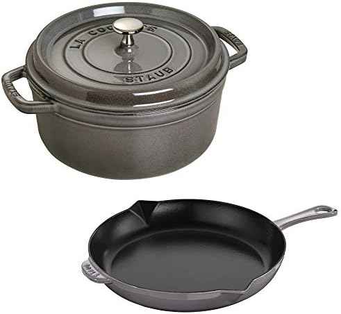 Staub Cast Iron 3-pc Cocotte and Fry Pan Set-Graphite Grey, Made in