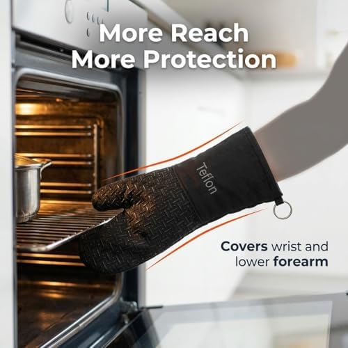 Xlnt Extra Long Black Oven Mitts, Heat Resistant
