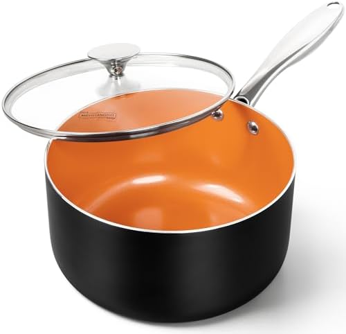 MICHELANGELO 4 Quart Saucepan with Lid - Ultra Nonstick Sauce Pan with