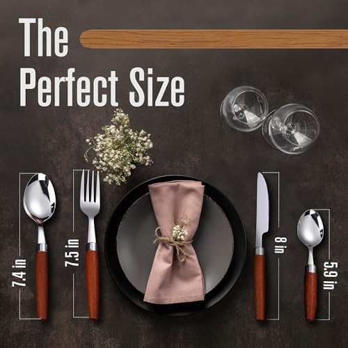16-Piece Wood Handle Flatware Set, Stainless Steel, Service for 4