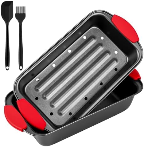 Meatloaf Pan with Drain Tray, 2PCS Nonstick Meat Loaf Pan with Drip