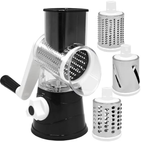 Rotary Cheese Grater, Hand Crank, 3 Blades, Black