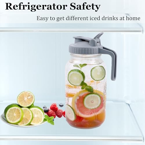 Mason Jar Pitcher Wide Mouth 64 OZ Glass Jars With Pour Spout Lids