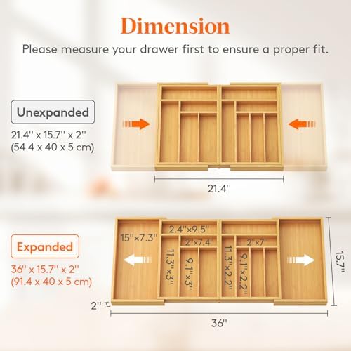 Lifewit Large Bamboo Silverware Drawer Organizer