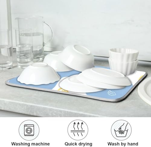 OTVEE Yellow Egg Art Dish Drying Mat for Kitchen Counter Absorbent