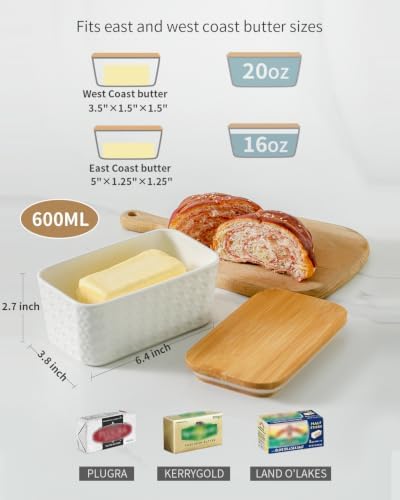 Hasense Butter Dish with Lid, Farmhouse Ceramic Butter Container for
