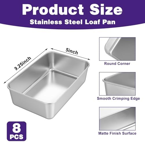 8 Pack Loaf Pan Set, 9x5 Inch Bread Loaf Pans for Baking