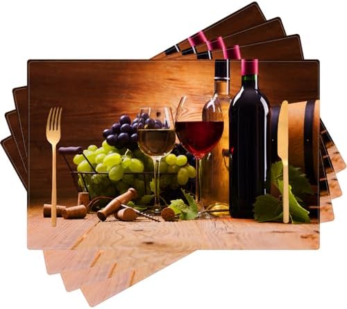 Wine Placemats Set of 4 Bottle Grapes Rustic Brown Table Mats