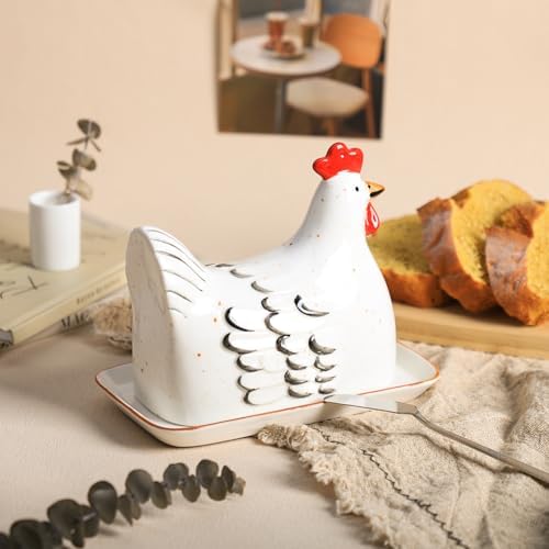 Colias Wing Retro Hen Ceramic Butter Dish with Lid Butter Keeper