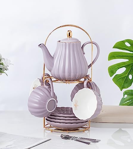 CLAY TONIC-8 OZ Porcelain Purple Coffee/Teacup and Saucer Set with