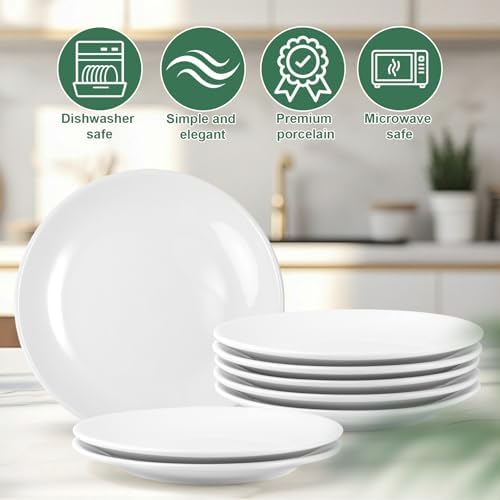 Set Of 6 8 Inch White Dinner Plates