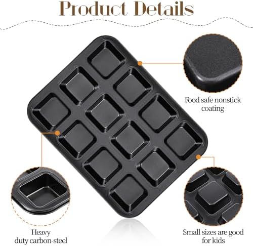 4 Pack Brownie Pan, 12 Cavity All Edges Square Cupcake Brownie Pans