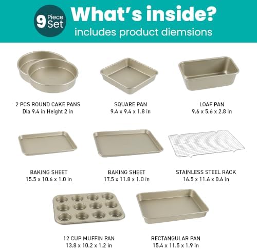 9-Piece Baking Pans Set Nonstick, Stackable Non Toxic Bakeware Sets