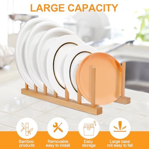 SAMEBUTECO Bamboo Dish Rack Plate Holder, 2 Packs