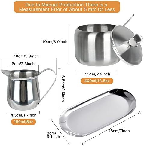 Sugar and Creamer Set, Coffee Serving Set, Stainless Steel Latte Milk