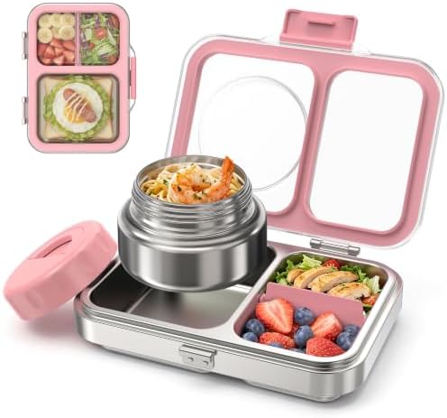 LOHASOK Stainless Steel Bento Lunch Box for Kids with Soup Thermo