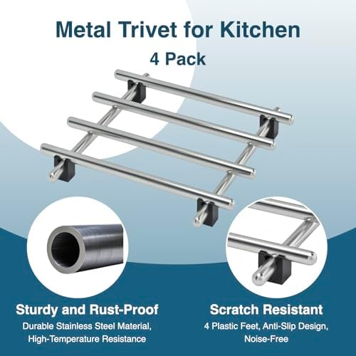 4Pcs Stainless Steel Trivet for Hot Dishes, Lightweight Metal Trivets