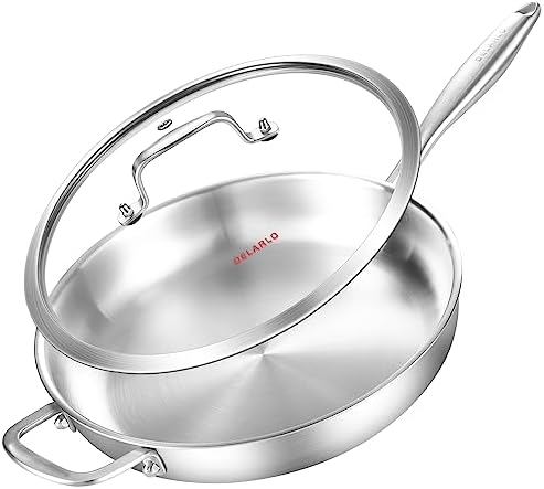 DELARLO Tri-Ply Stainless Steel Pan with Lid 12inch