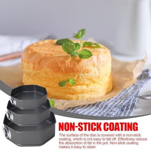 Cake Bake Pan Set - 3-Piece Octagon Springform Pans Kit For Cheesecake