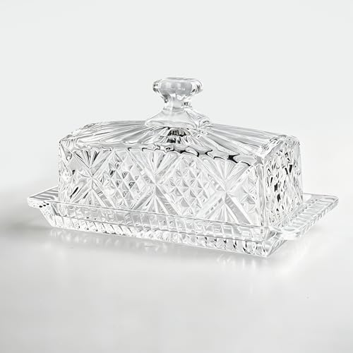 Clear Glass Butter Dish with Lid, 8" Glass Butter Stick Holder Tray
