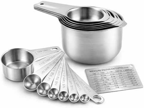 15 Piece Measuring Cups and Spoons Set, Stainless Steel Stackable