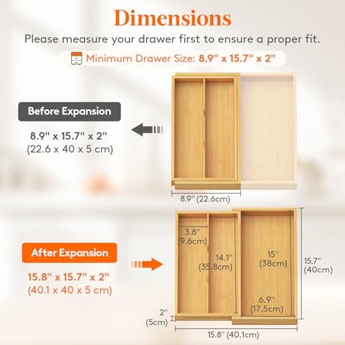 Lifewit Bamboo Kitchen Utensil Drawer Organizer