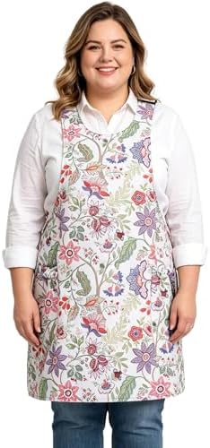 Plus Size Cross Back Apron for Women Canvas Adjustable with 2 Large