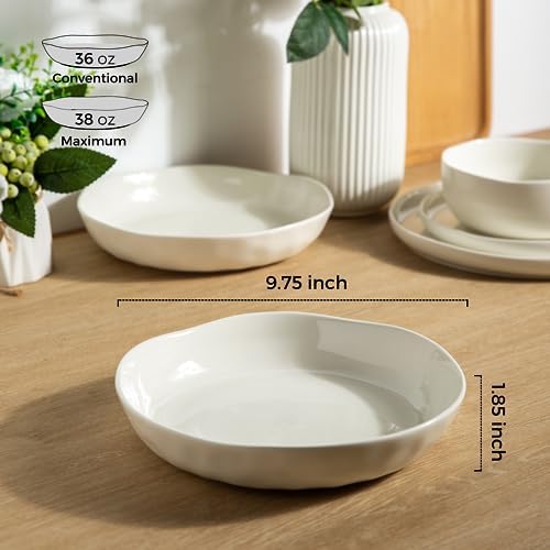 LERATIO 9.75 "Ceramic Flat Pasta Bowls,Wavy Rim 38oz Large Bowls Set