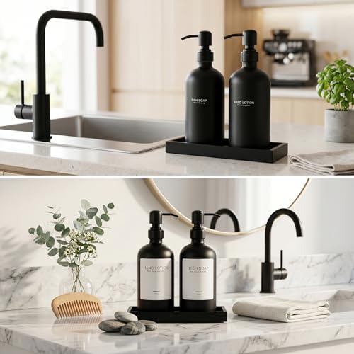 Glass Kitch Soap Dispenser Set,Matte Black