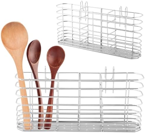 304 Stainless Steel Sink Utensil Holder with Hooks, Dish Drying Rack
