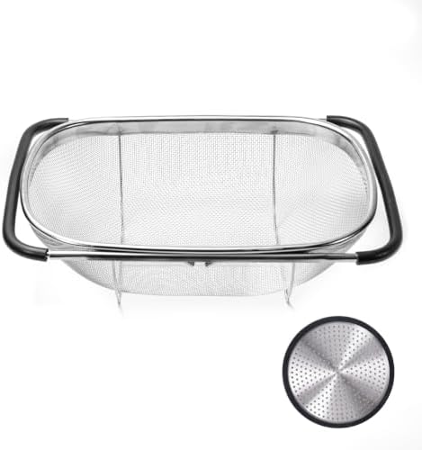 Stainless Steel Over the Sink Colander with Sink Drain Protector, Fine