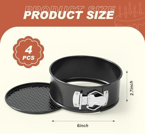 4 Pcs 6 Inch Nonstick Springform Cheesecake Pan with Removable Bottom