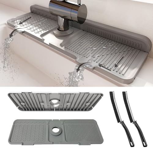 17.3" Silicone Faucet Mat for Kitchen Sink, Splash Guard with 2