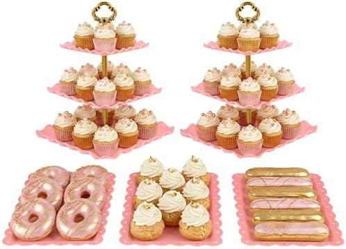 NWK 5-Piece Cupcake Stand & Appetizer Trays Set (Pink)