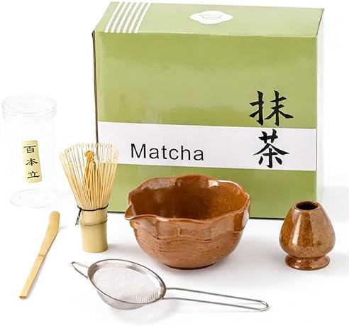 Matcha Bowl Set with Bamboo Whisk, Sifter & Scoop - Complete Ceramic