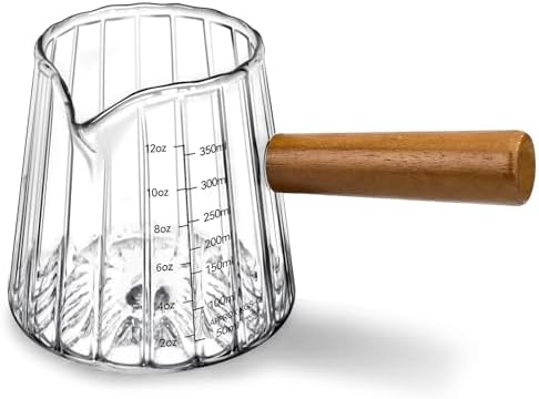 Espresso Measuring Cup 12 Oz, Espresso Glass Cups with Wood Handle