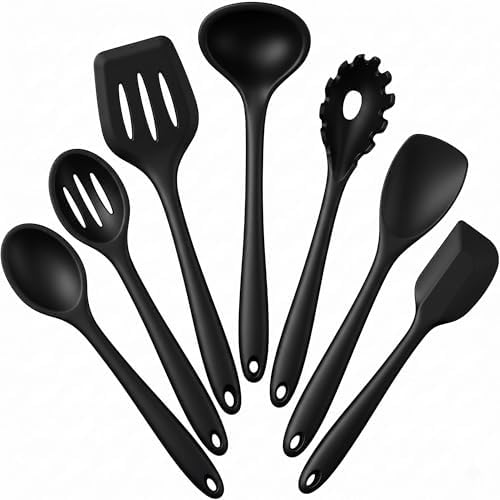 E-far Black Silicone Cooking Utensils Set, 7PCS Nonstick Kitchen