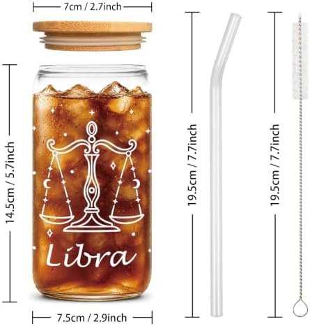 Libra Birthday Gifts for Women - 16oz Libra Sign Glass Tumbler with