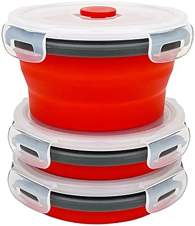 CCyanzi 3piece Round Collapsible Bowl with Lids, Silicone Food Storage